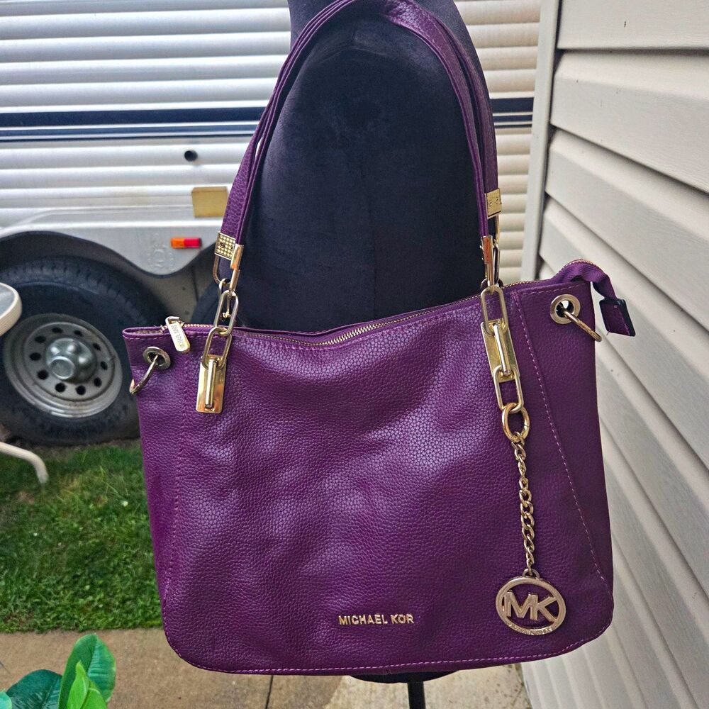 Michael Kors Purple Pebbled Shoulder Bag w/ Chain Strap, Charm & Coin Purse